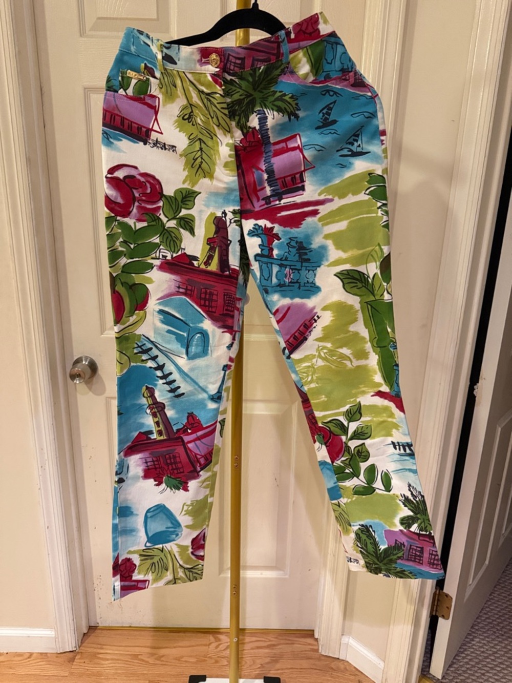 St. John Tropical Print Straight Leg Pants multicolor nautical rich vacation